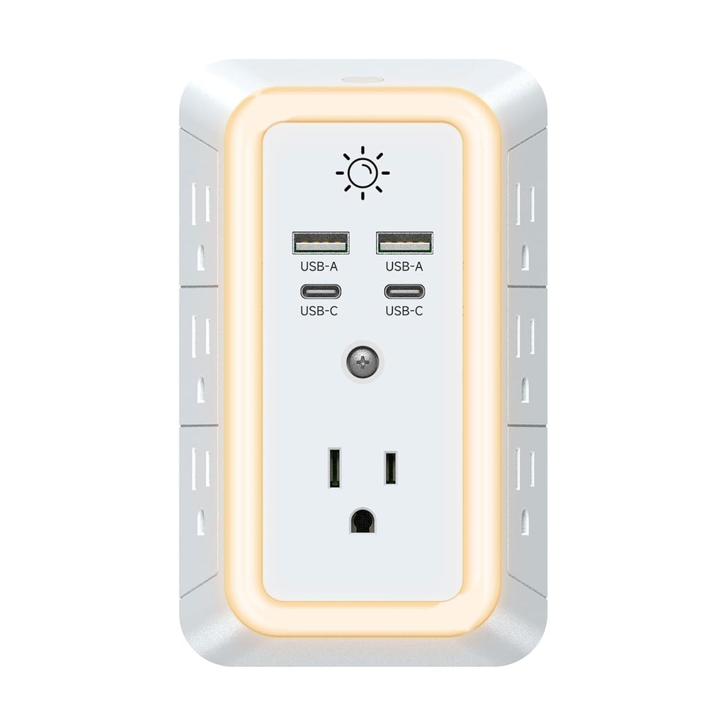 Multi Plug Outlet 2 USB and 2 Type C Charging Ports and Night Light