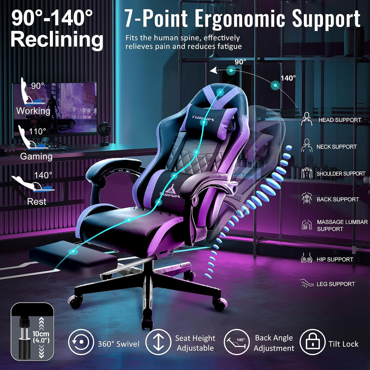 Gaming Chair Purple For Unisex